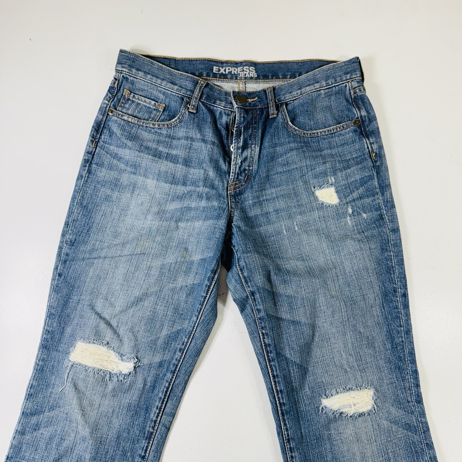 Express Jeans Button Fly Straight Light Wash Dist… - image 2