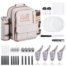 Picnic Backpack,Beach Picnic Backpack Bag for 4 Person w/Insulated Cooler Compar