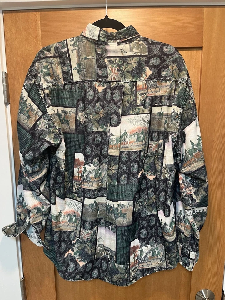 Vintage 90s Benetton Corduroy Over Shirt Paisley and Horses Pattern - Image 2 of 4