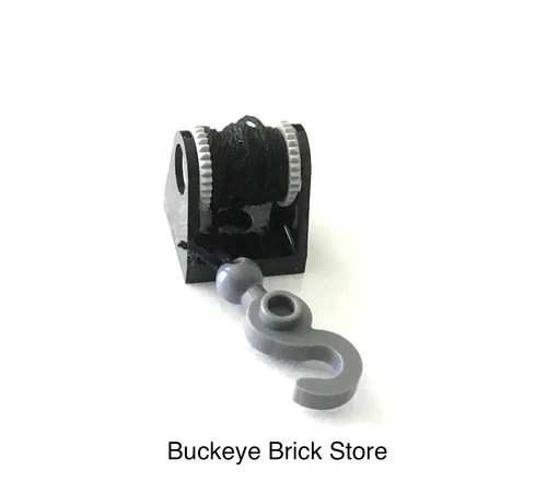 LEGO Black String Reel Winch 2x2 Complete with String & Gray Hook Fire Tow Truck