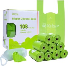 Disposable Diaper Bags for Baby, 9 Refill Rolls/108 Bags OXO-Biodegradable Di...