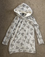 DISNEY MICKEY MOUSE ALL OVER PRINT Fleece Grey HOODIE Sleepwear Pullover M