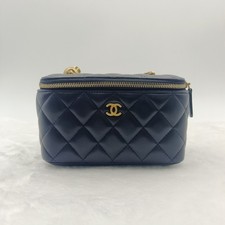 Chanel Mini Vanity Case Bag Black Lambskin Quilted Gold Hardware Chain  100%Auth