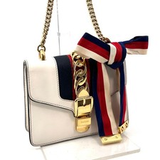 GUCCI Shoulder Bag  Silvi Sherry Line Gold Chain Ribbon White Made In ITALY
