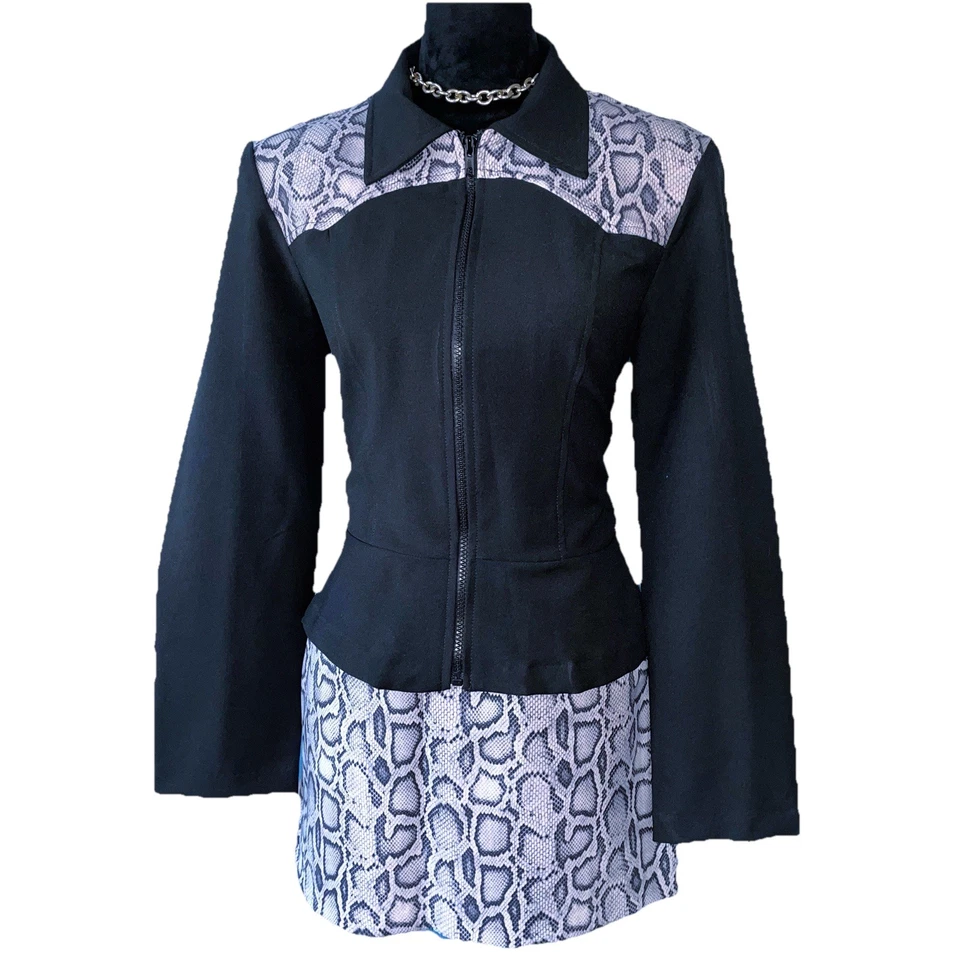 Conjunto de traje mini falda vintage años 90 2 piezas piel de serpiente estampado animal disfraz años 80 Foto 3 de 4