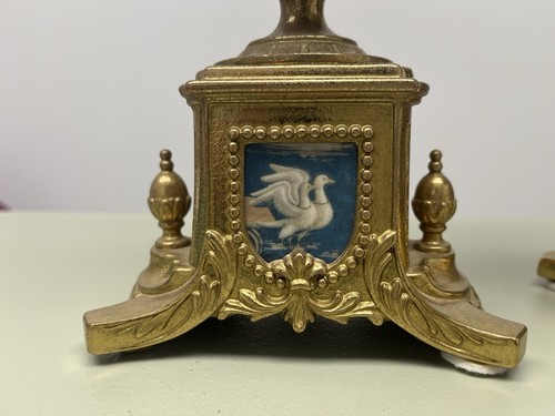 Vntg Pair Brevettato Brass Candelabra Baroque Style Blue 4 Arm 5 Candles 16”H - Picture 13 of 14