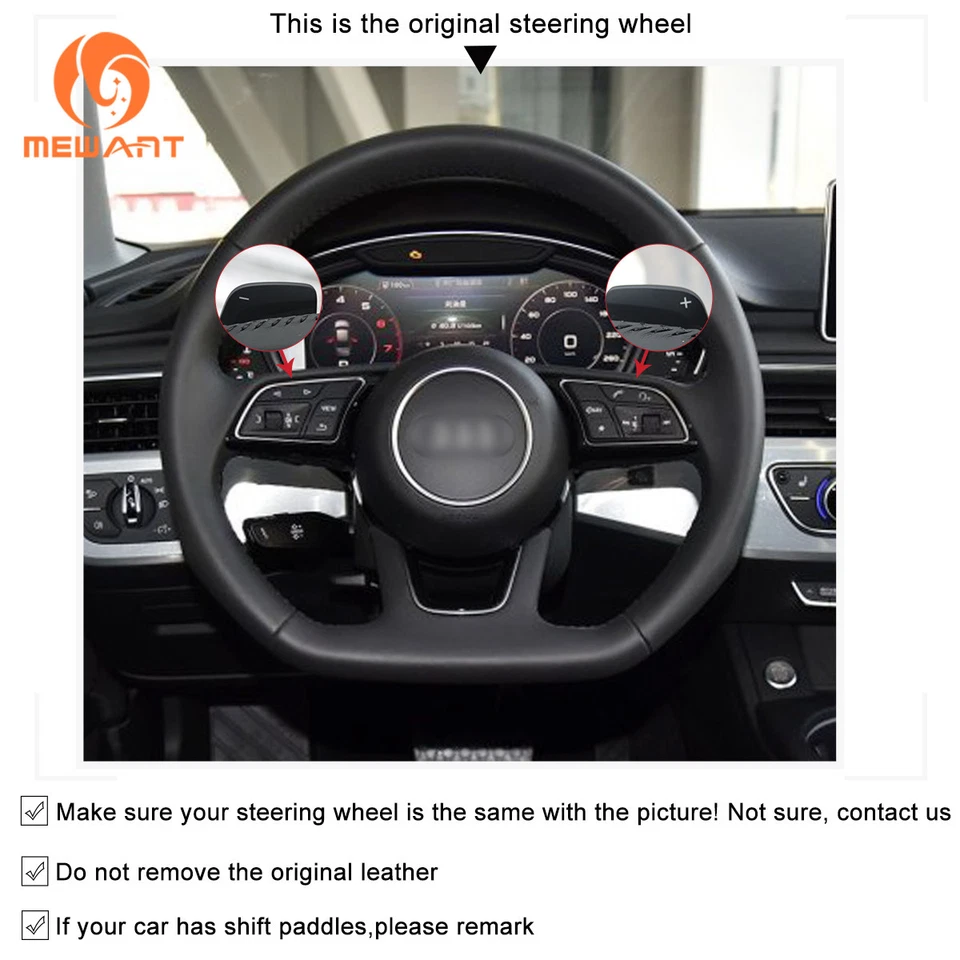 Suede Steering Wheel Cover for Audi A3 S3 2016-2017 A4 2016-2017 A5 S5 #BA123 - Imagem 3 de 4
