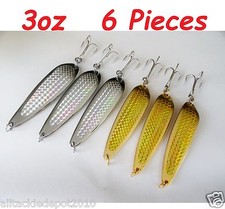 3oz Casting 3 Gold & 3 Silver Crocodile Spoons Fishing Lures 6 Pieces