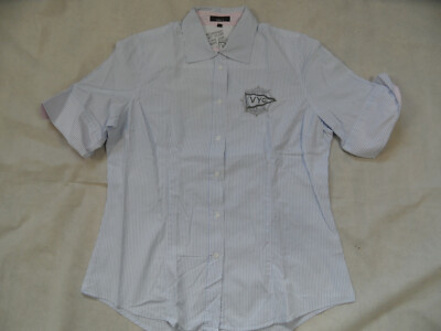JAKES beautiful blue white striped short sleeve blouse size 42 BUC320