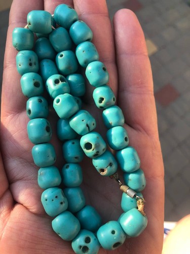 Rare Vintage Turquoise CoralNecklace antique copy graduated dyed necklace 58gr - Picture 5 of 8
