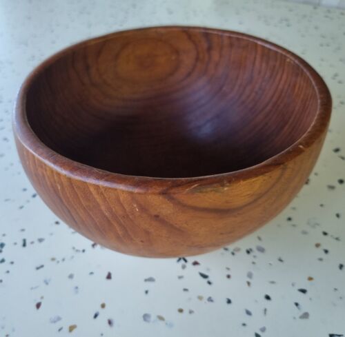 Vintage Retro Mid Century Hand Carved Teak Salad Fruit Bowl - Picture 10 of 10