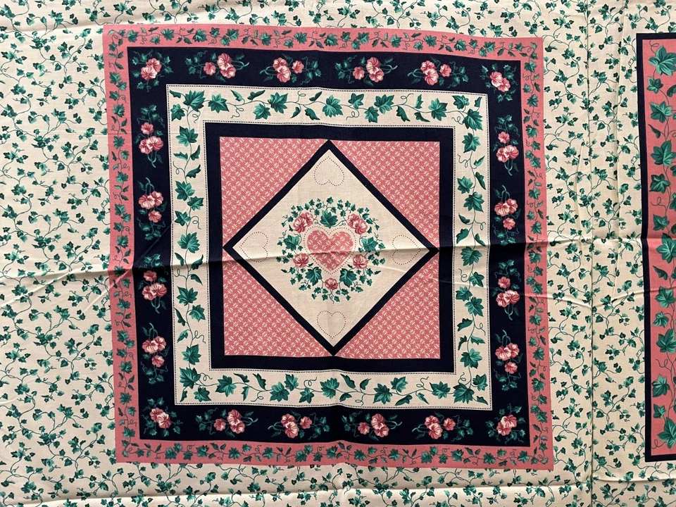 Vtg Pink Flowers, Ivy & Hearts Pillow Quilt 8 Squares Panel 1991 Fab TRADITIONS - Image 4 of 4