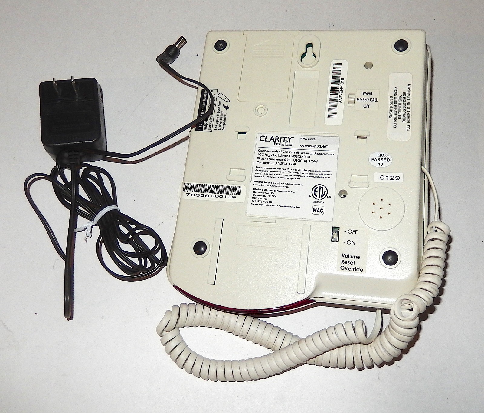 Ameriphone Clarity Amplified Corded BigButton Telephone, XL40, USED