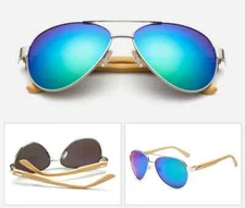 Purple Aviator Sunglasses with UV400 lenses & the bamboo wood sunglasses frame