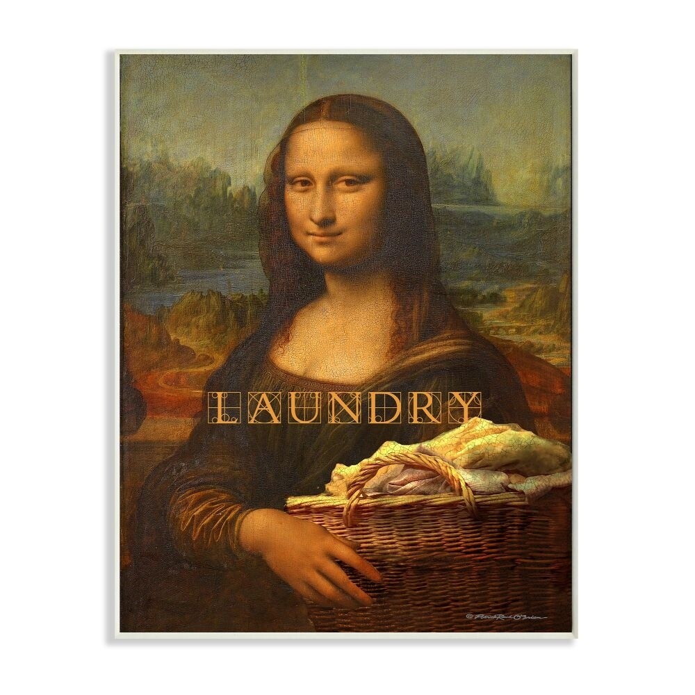Stupell Mona Lisa Laundry Funny Classic Painting Design Wood Multi-Color 10 x 15