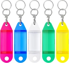 25 Pack Crystal Clear Tough Plastic Key Tags with Swivel Split Ring Label Window