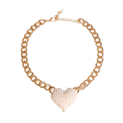 Collier Pendentif Coeur Strass Rose - Marque Nafrayou - Occasion