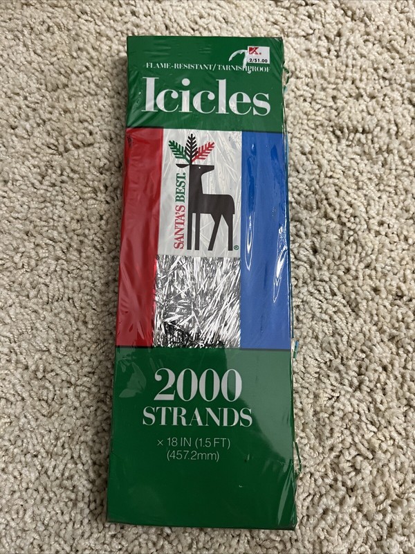 SANTAS BEST Silver Icicles Tinsel 2000 Strands 18"
