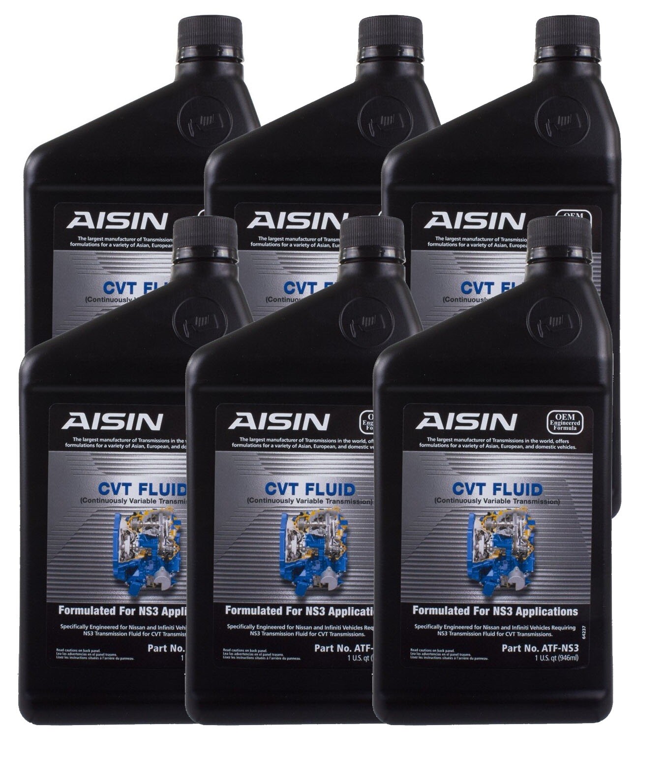Aisin Set of 6 Continuously Variable Trans CVT Fluid ATFNS3 for Nissan
