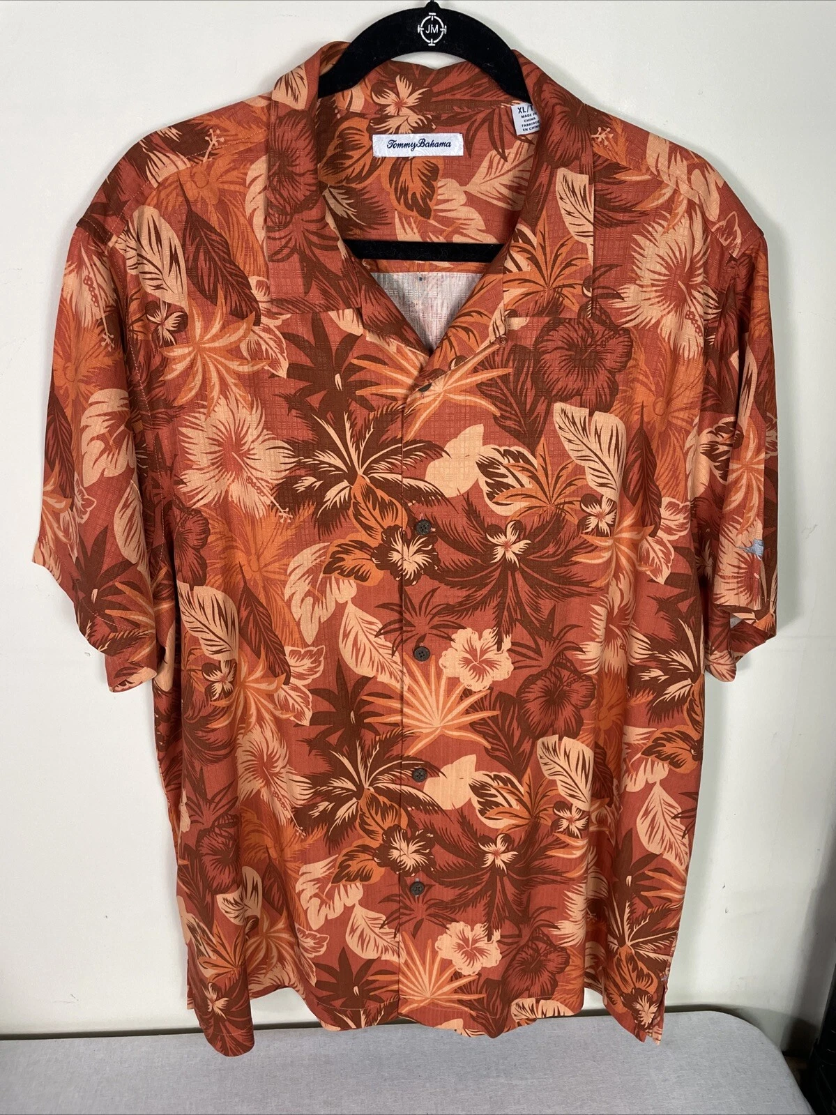 Tommy Bahama Orange Floral Silk Short Sleeve Shirt Size XL