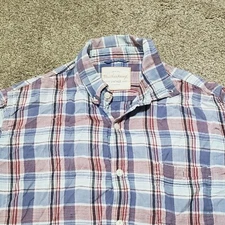 Weatherproof Vintage White Red Blue Plaid Button Up Shirt Adult Men's L Large