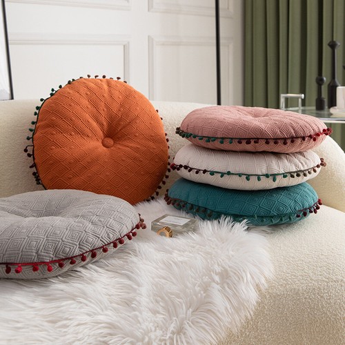 Cojín cuadrado redondo estilo marroquí borde pompón sofá almohada acolchado suave - Imagen 11 de 22