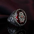 Solid 925 Sterling Silver Turkish Jewelry Garnet Men's Ring All Size #Tr