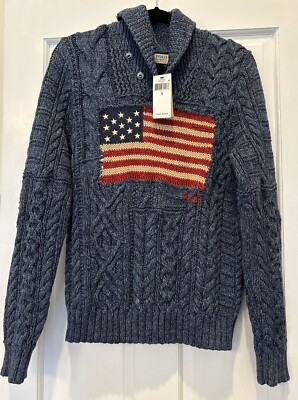 Polo Ralph Lauren Men American Flag Cable Knit Shawl NWT Sweater Size  Small - Main Image
