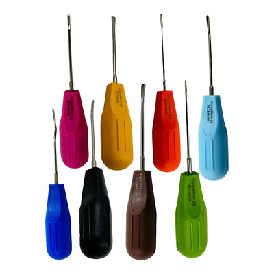 Set of 8 Dental Tooth Extration Luxating Elevators w/ Plastic Colored Handle