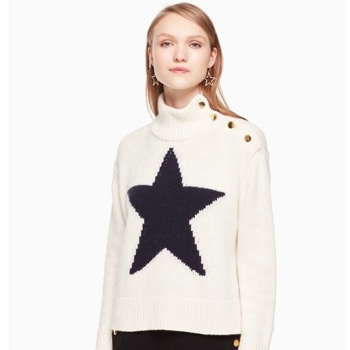 KATE SPADE Broome Street Mockneck Star Sweater Lambswool Cashmere Small - Picture 18 of 19