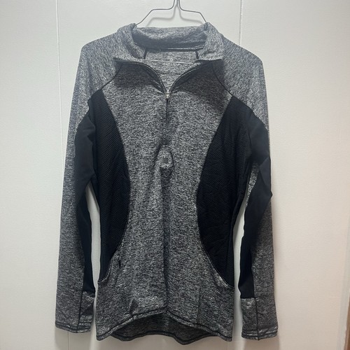 Athleta Quarter Zip Sweatshirt Women’s Size Small Gray Black Zipped Pocket