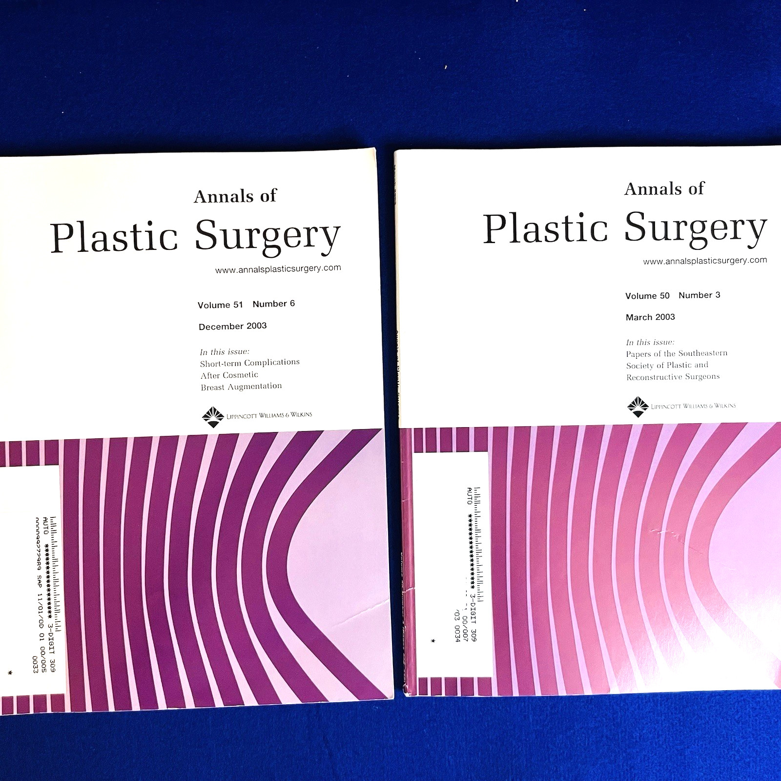 Cosmic Breast Augmentation Annals of Plastic Surgery Mix Lot 2 Magazines 2003
