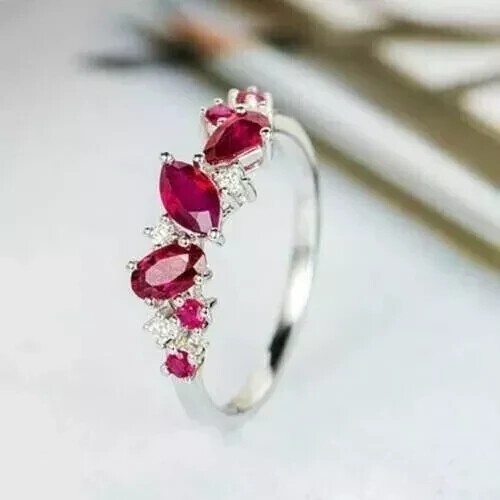 2 Ct Marquise Cut Simulated Pink Ruby Women's Wedding Ring 14k White Gold Plated - Picture 1 of 5