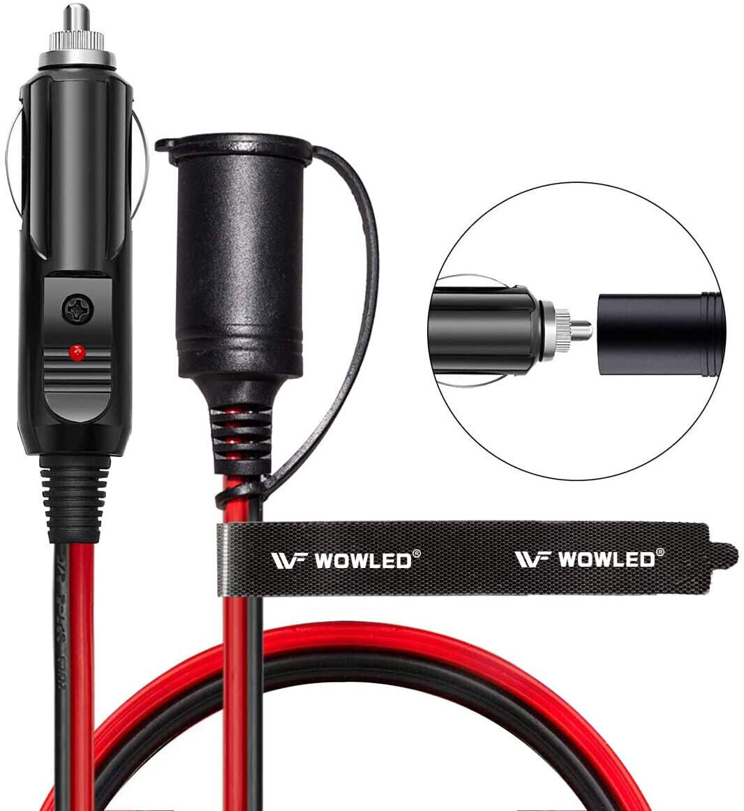 WOWLED 3.5m Cigarette Lighter Extension Cord Fused Heavy Duty Pure Copper Wire