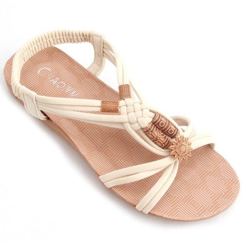 Summer Anti-Slip Women's Thong Sandals Peep Toe Vintage Flats Flower Beads BB - Picture 9 of 14