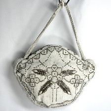 Old CZECHOSLOVAKIA Full Micro Seed Bead Floral Pattern Handbag Evening Purse VTG