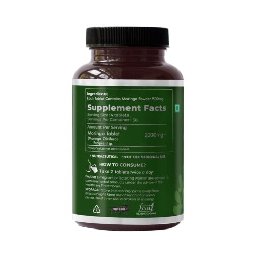Moringa 500mg Tablets – 120 Count – Organic, Vegan, and Non-GMO Supplement - Picture 2 of 9