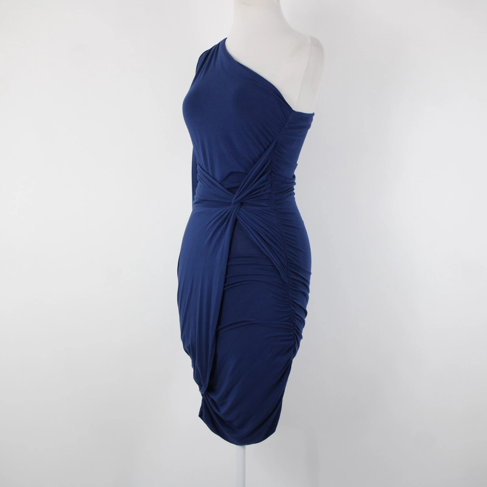 VETEMENTS Abito Tart Tg M Blu Navy Monospalla Increspato Micro Modal Spandex Body Con