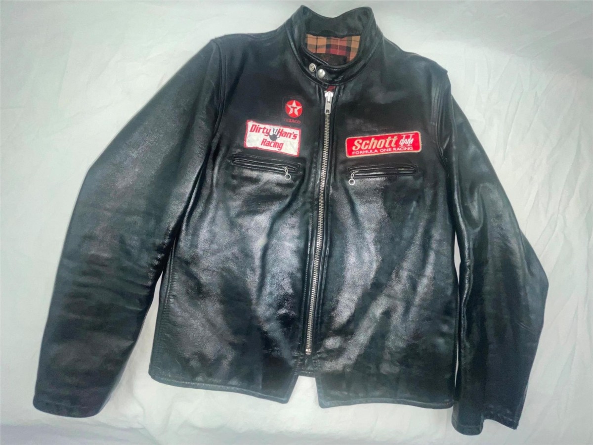 MENS LARGE SCHOTT CAFE RACER 641HH BLK HORSEHIDE LEATHER