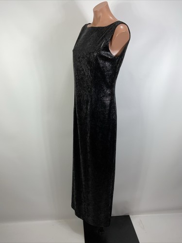 CAROLE LITTLE Black Snakeskin DRESS 6 Open Back Shiny Goth Witchy Sheath Vintage - Picture 11 of 12