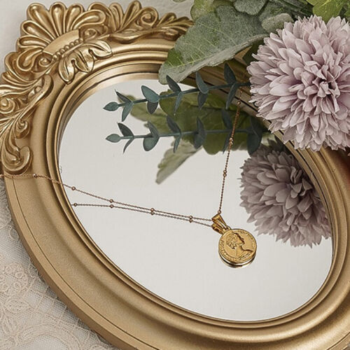 1Pc Vintage Wall Mirror Hanging Decorative Retro Home Decor Table Oval Mirror - Photo 1/12