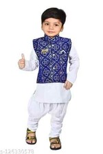INDIAN TRADITIONAL WEAR FANCY COTTON BOYS KURTA PAJAMA SET WITH JACKET