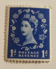 Vintage United Kingdom Queen Elizabeth II  1d Stamp Pre decimal