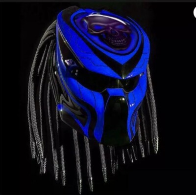 NEW PREDATOR MOTORCYCLE HELMET HEAD SKULL BLUE LINE DOT ECE CERTIFIED 