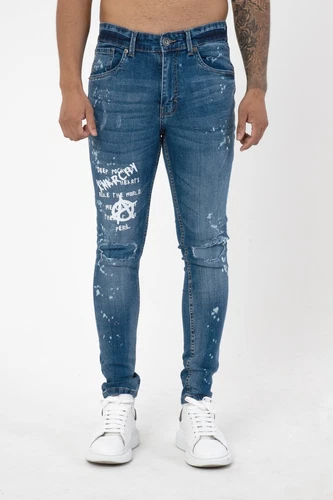 Mens Slim Fit Jeans Skinny Stretch Denim Trouser Distressed Ripped Pants UK Size