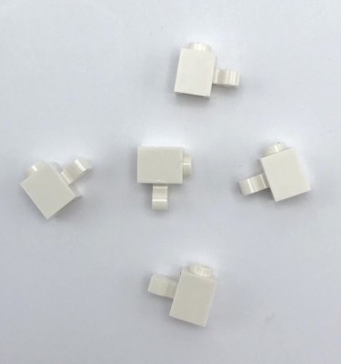 Lego 5 New White Brick Pieces Modified 1 x 1 with Vertical Clips