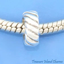 Twist Ribbed European Spacer 925 Solid Sterling Silver Bead Charm Euro
