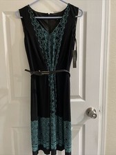Tahari Dress Size 4  Black Floral Sleeveless Belted Knee Arthur S Levine