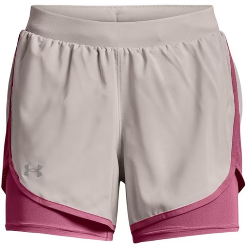 Under Armour Womens UA Fly-By Elite 2-in-1 Running Shorts - Grey/Pink / XS - Picture 3 of 8