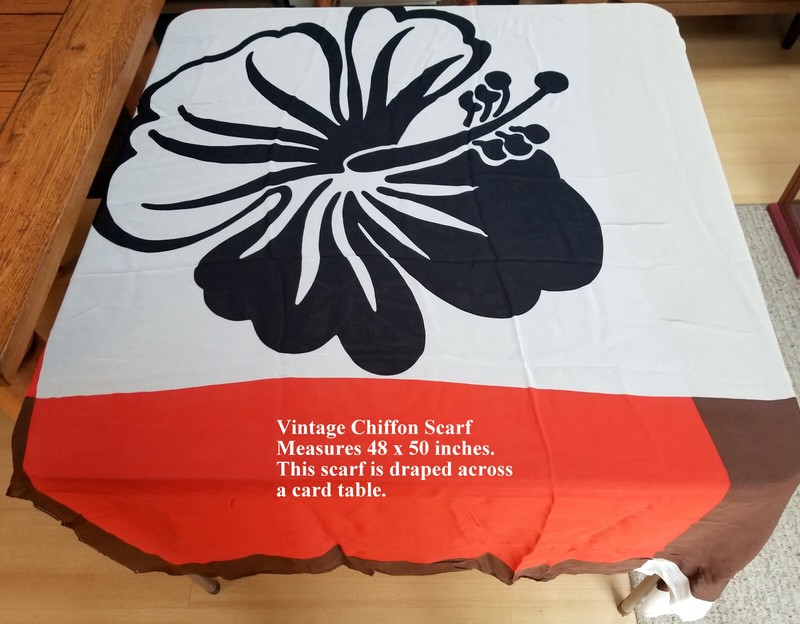 VGUC Women's BIG Vintage Colorful Chiffon Scarf Floral Center 48 x 50 Laundered